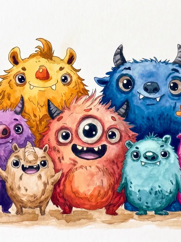 Obra finalizada y firmada de la ilustración infantil de monstruos