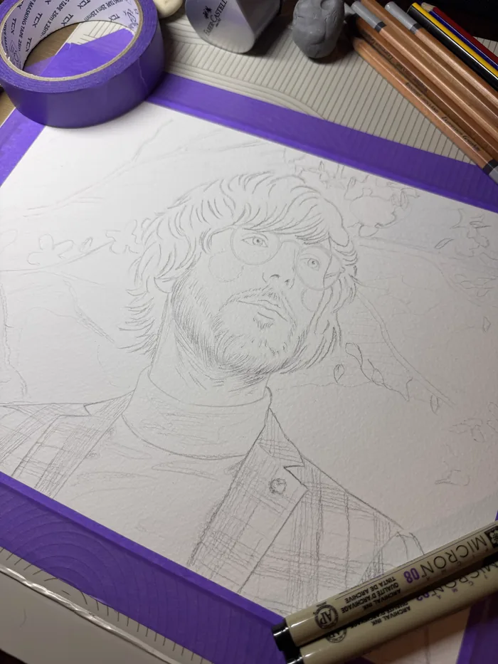 Pencil sketch of a custom portrait before client approval